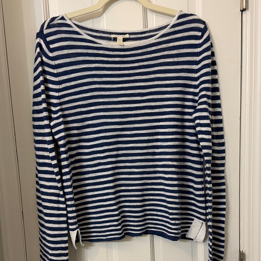 Eileen Fisher blue  and White Striped sweater M linen cotton